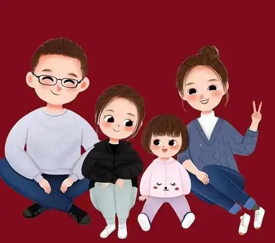 2022新年红全家福头像【一家四口可爱卡通家庭图片】