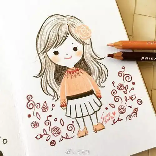 卡通漫画简笔画人物女孩彩色