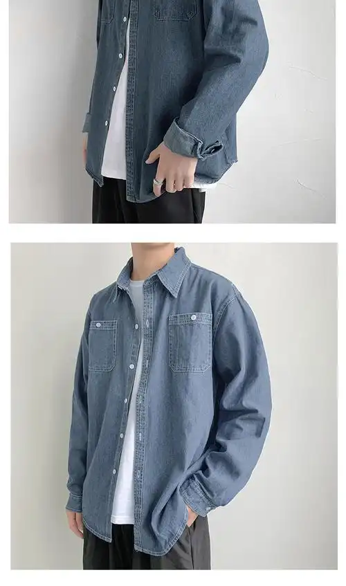 夏天外套男薄款胖大学生牛仔衣外套无帽复古春秋季牛仔工装夏季休闲浅