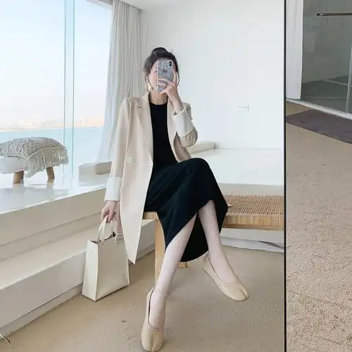 kok小西装外套女2019春秋新款韩版米色网红休闲中长款时尚西服优惠券