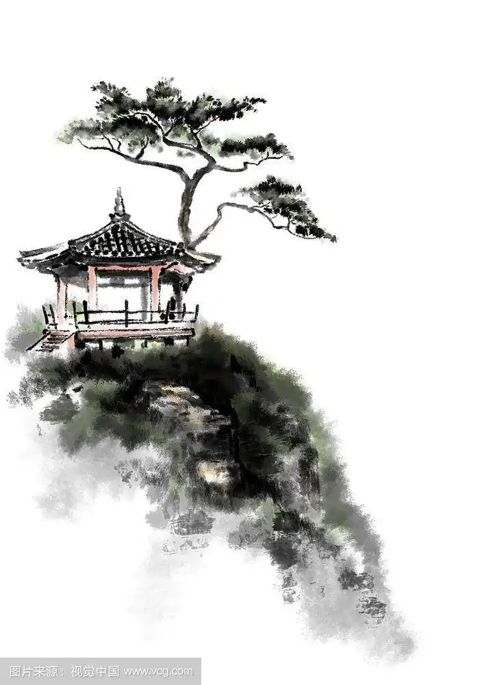 韩国传统建筑水墨画