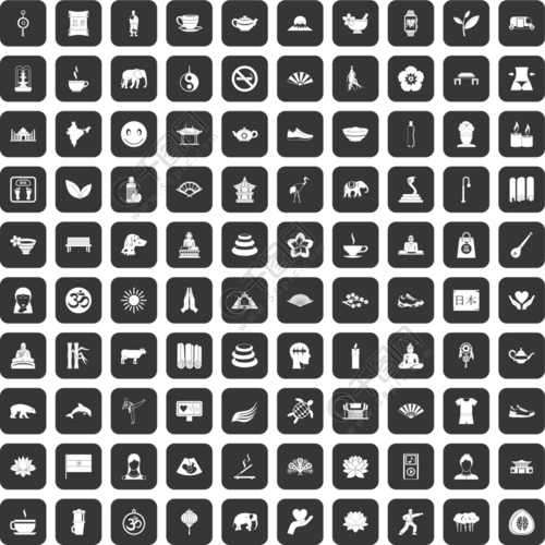 在黑颜色设置的100个瑜伽象隔绝了传染媒介例证黑色的100个瑜伽图标