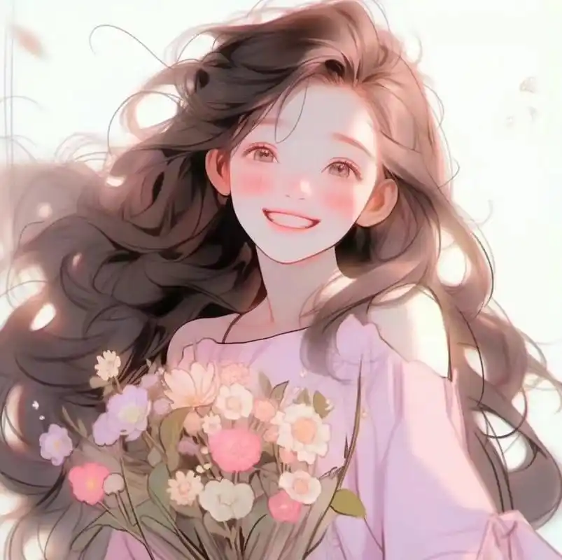 头像|捧花少女 爱笑的女孩运气不会差