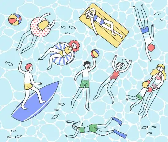 清新卡通蓝色夏日午后游泳池插画图片