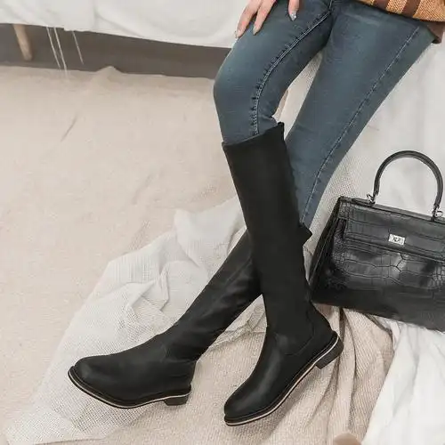 2019新款修腿长筒弹力靴秋冬圆头瘦腿靴平底显瘦不掉筒不过膝女靴