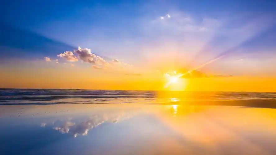 风景,夕阳,阳光,大海,初升的太阳壁纸