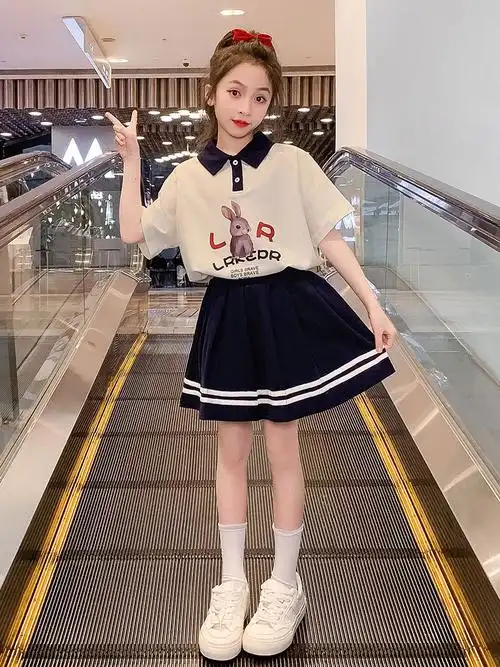 制服套装女童裙子夏季新款班服毕业照英伦儿童校服学院风百褶裙
