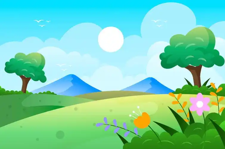 草地山丘春天景色矢量素材aieps