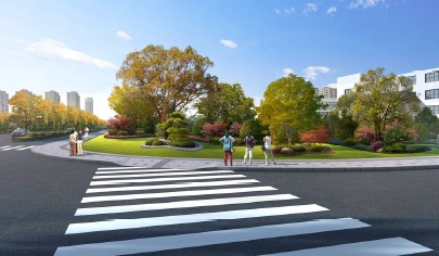 星河路与绿洲路交叉口:以植物造景为主,以多层次植物搭配,突出植物