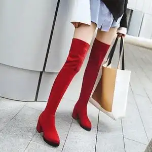 红色过膝靴女价格