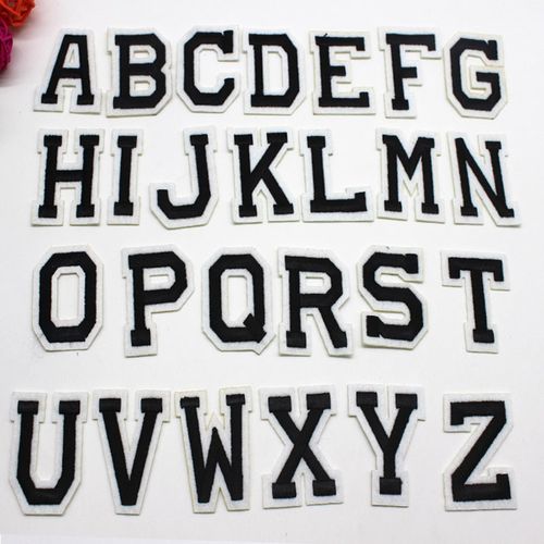26个黑色英文字母布贴姓名缩写贴标记贴数字拼音贴记号贴刺绣补贴