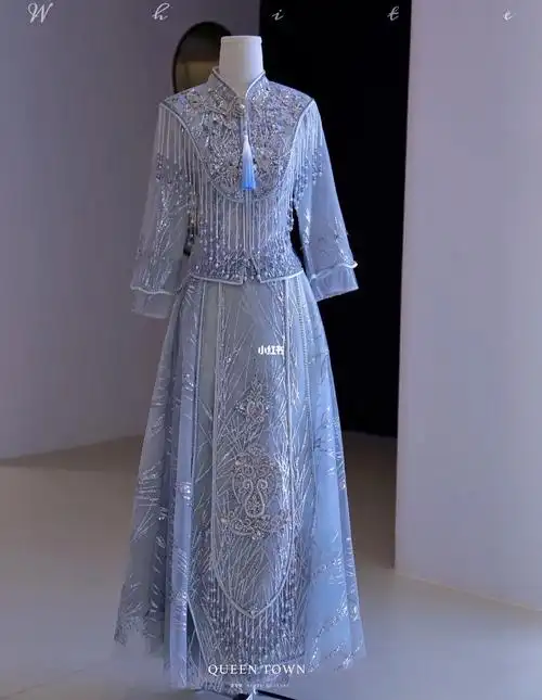 冰蓝色秀禾温婉秀丽温州婚纱69