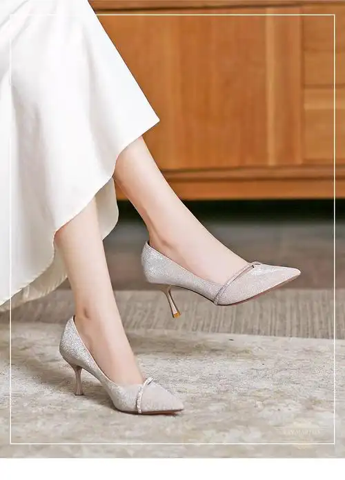 法玛莎品牌罗曼风情香槟色水钻高跟鞋2022年春季新款婚鞋细跟单鞋女