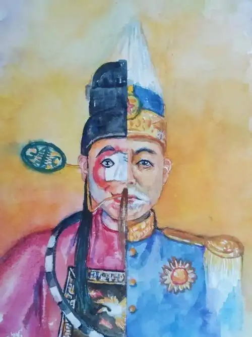 该作品以妄图复辟帝制的北洋军阀袁世凯作为丑角素材,在创作过程中