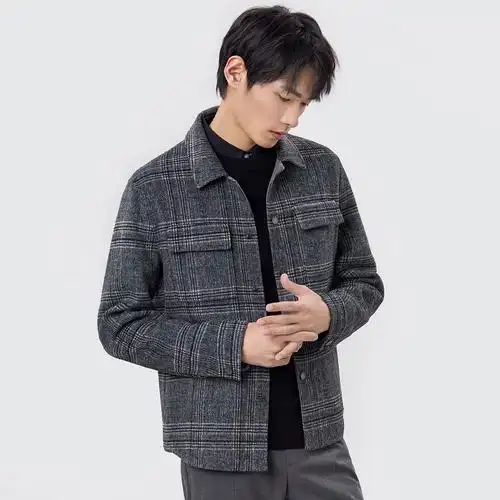 与狼共舞夹克2020秋季新款男装潮流百搭休闲格纹夹克
