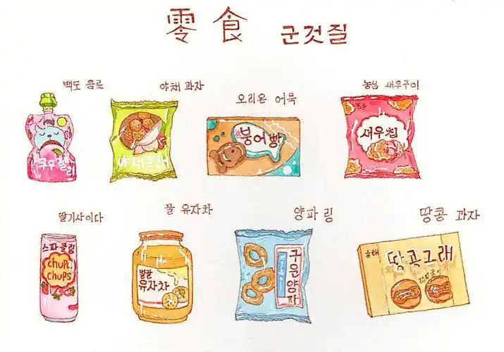 自学76钢笔淡彩韩国小零食