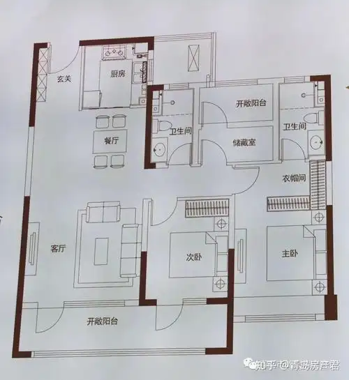 105㎡户型三室两厅两卫