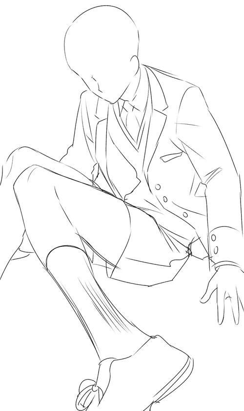 板绘线稿男孩子西装半裤