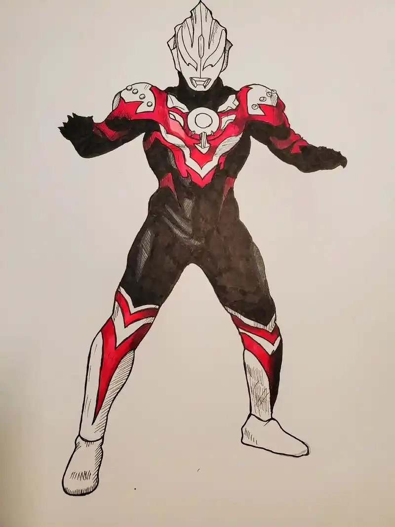 绘画 #马克笔上色 #漫画 #随手画 欧布奥特曼暗耀形态# - 抖音