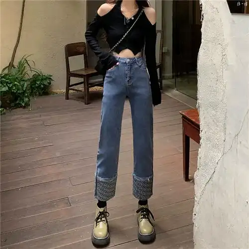 女装新款胖mm大码阔腿裤5xl200斤实拍秋装开叉拉链牛仔裤牛仔裤