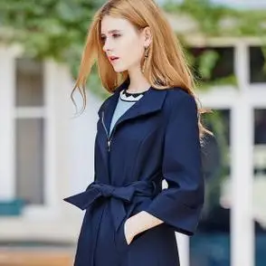 新款韩版风衣显瘦百搭外套97001女装纯色休闲宽松中长款2017秋季