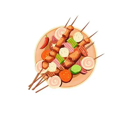 炸串手绘卡通烧烤小吃串串烤串肉串宵夜装饰png素材烧烤元素