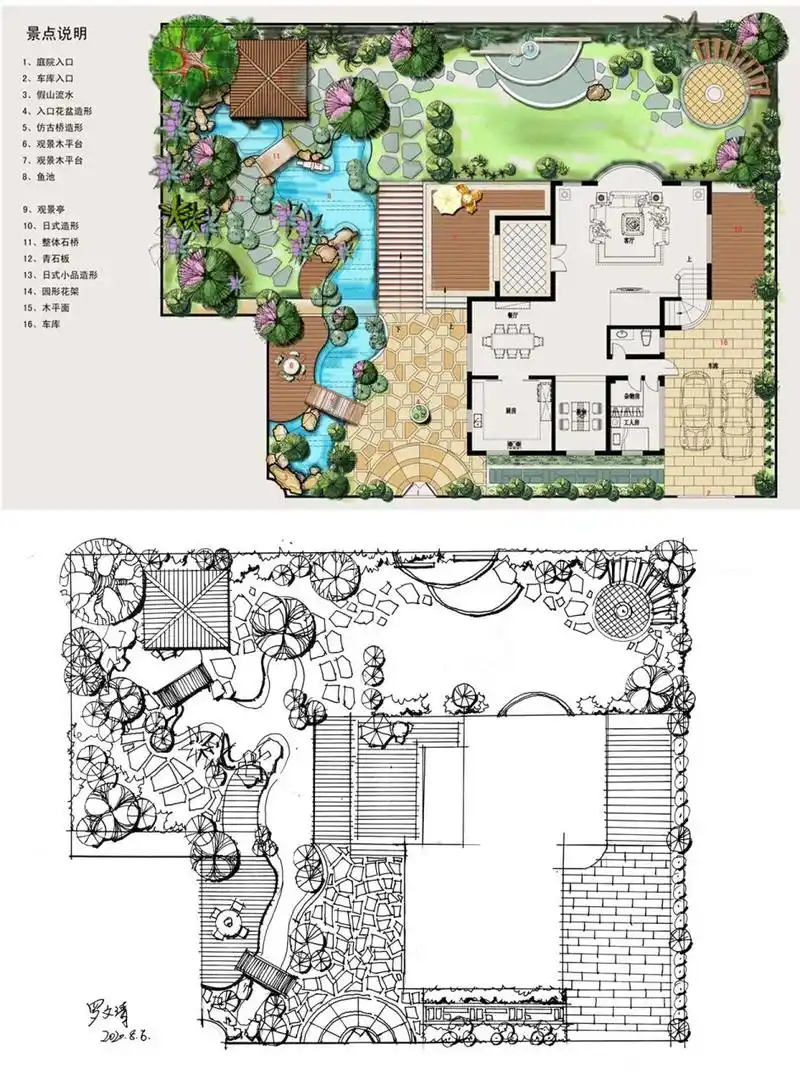 (平面图手绘打卡5期)别墅小区庭院景观写生 day5,平面图手绘写生打卡5