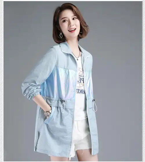 夏天风衣女中长款防晒衣女外套2020新款韩版抽绳收腰户外薄款潮 果