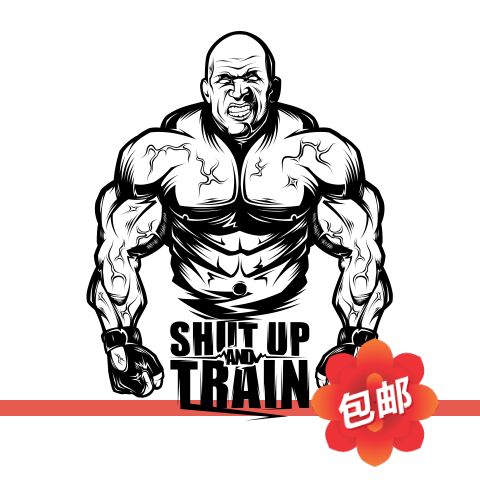 肌肉男人物train英文墙贴画健身房馆运动锻炼玻璃镂空装饰墙贴纸