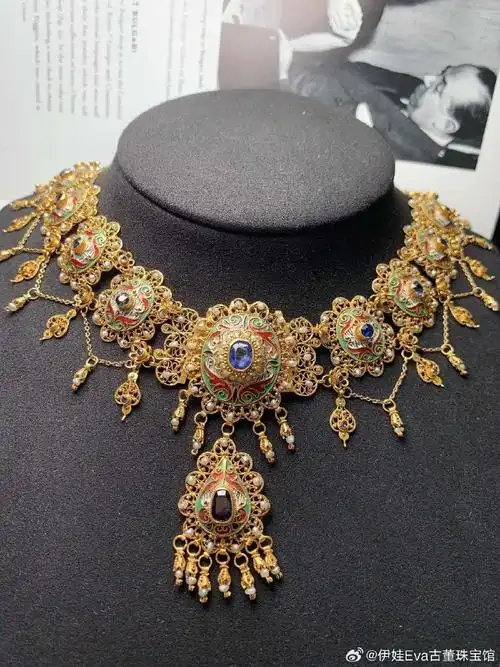 欧洲古董珠宝[嘿哈]乔治时期纯手工炸珠花丝工艺古董项链,集华丽,精致