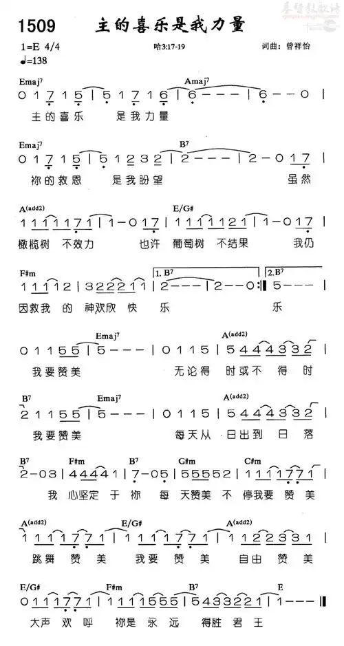 下载1509主的喜乐是我力量歌谱