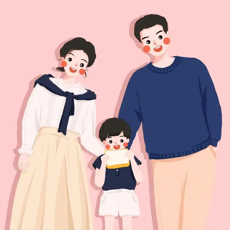 插画头像 | 可爱的一家三口头像 | 男宝篇 爱的陪伴 背景多种配色供