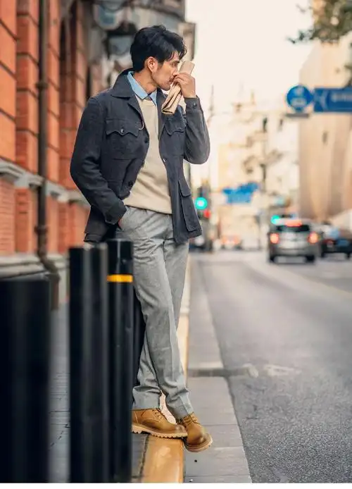 beautoday春秋中帮马丁靴男英伦风增高男靴大黄靴男机车男靴粗跟男