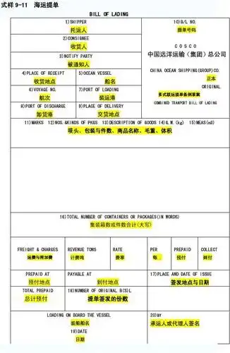 英文海运提单样本