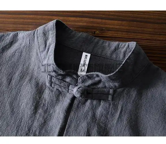 老粗布衣服盘扣苎麻长袖棉麻衬衫男中国风青年休闲宽松衬衣 黑色 m