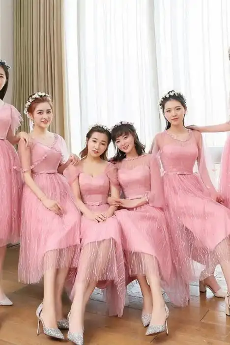 豆沙色中长款姐妹新娘伴娘团主持人晚礼服裙女中长款聚会2018新款