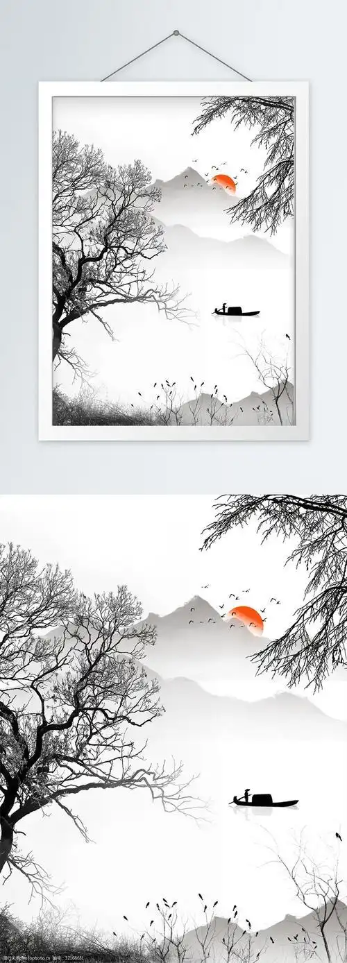 画水墨风背景黑白中国风山水水墨画素材铅笔山水画黑白水墨山水画图片