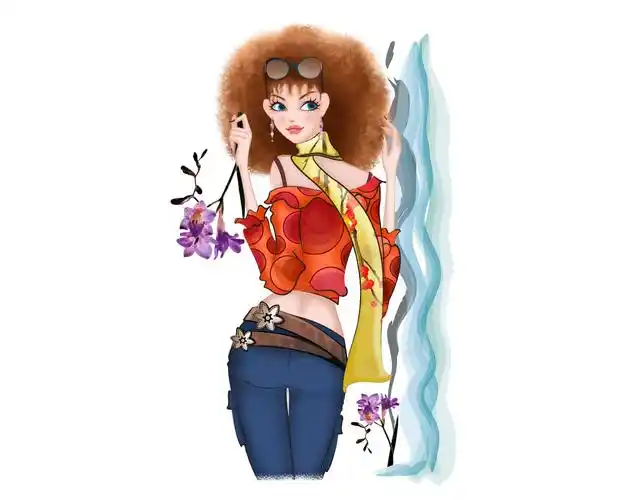 手绘的好看时尚女性