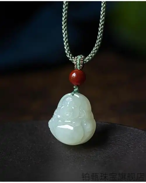 60铂甄玉佛吊坠女保真和田玉弥勒佛大肚笑佛项链老坑玉石玉佩不刻字
