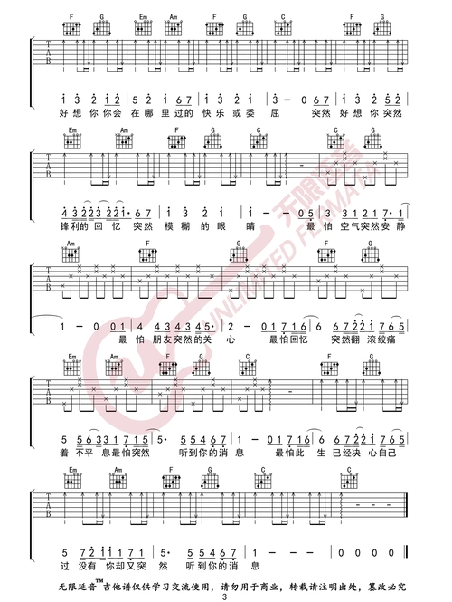 突然好想你吉他谱五月天c调吉他图片谱3张