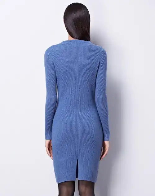 浅灰蓝色毛衣羊毛针织连衣裙