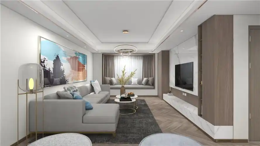 浦东大华锦绣华城120现代轻奢三室两厅客厅装修效果图
