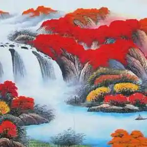 聚财宣纸鸿运当头纯手绘四尺斗方红色山水国画来财靠山字画客厅玄关画