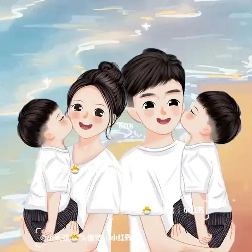 一家三口四口全家福头像