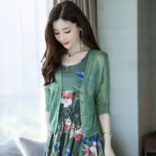 单排扣开衫披衫纯色空调衫夏季新bestbao女装 x43071七分袖薄外套