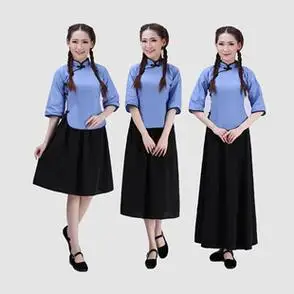 黑色中山装 女复古毕业班服五四青年装 大合唱演出服女装 民国学生装