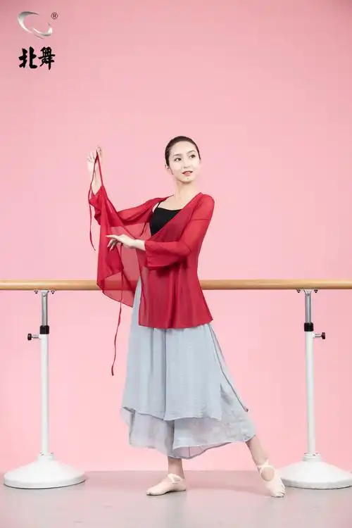 北舞练功服女长袖形体舞蹈上衣红色中长中国现代舞服装