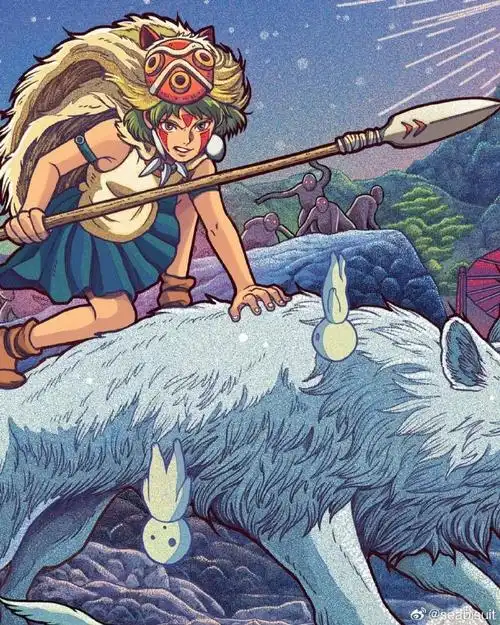 宫崎骏《幽灵公主》丝网海报