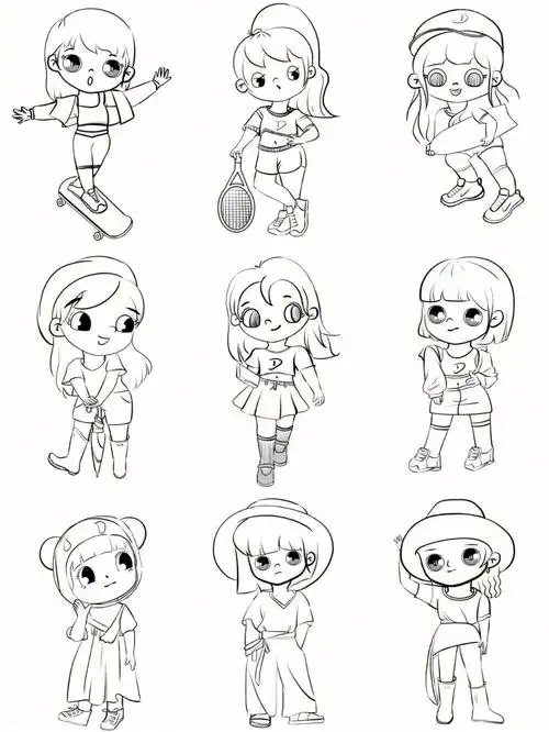 q版人物线稿速写简笔画练习合集初级篇3