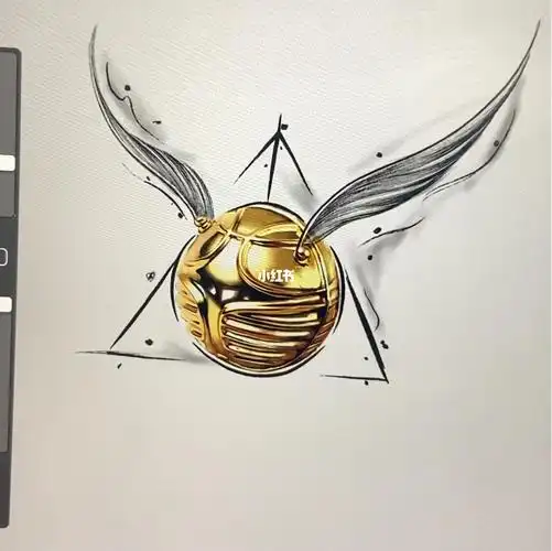 成都纹身哈利波特金色小飞贼微写实手稿